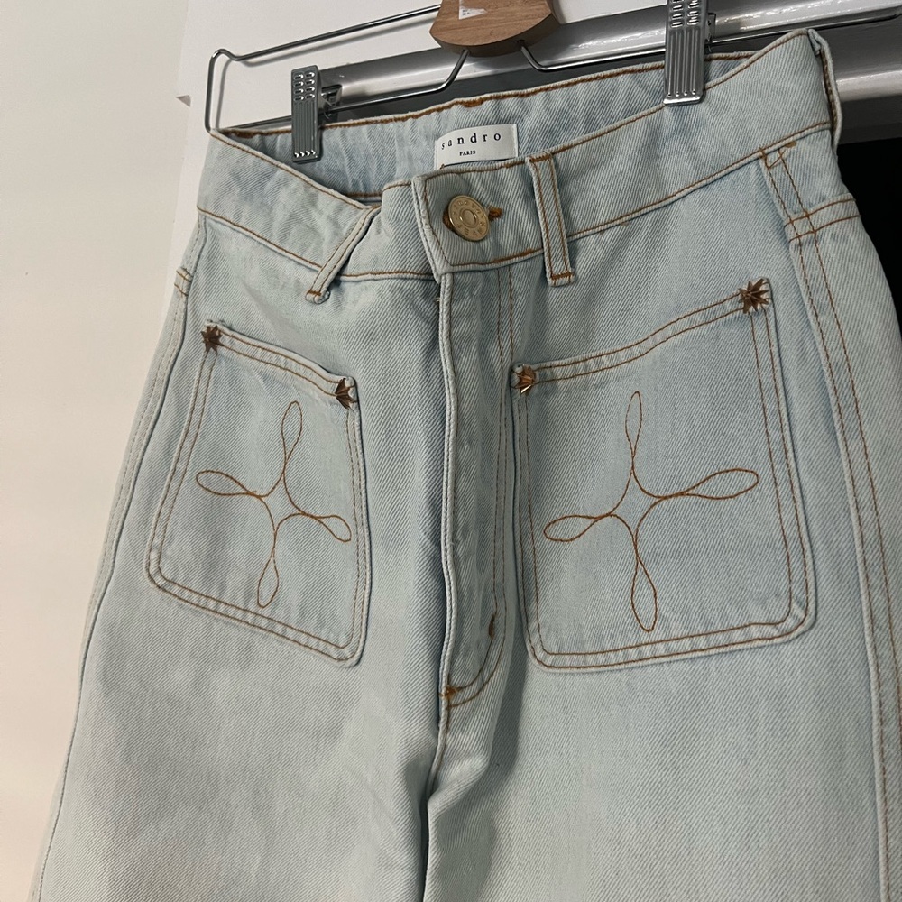Sandro Light Blue Jeans with Embroidered Pockets